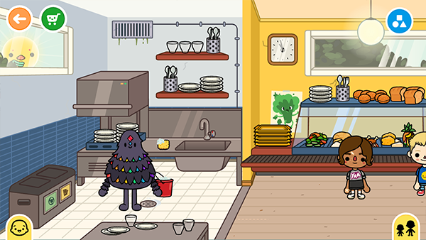 В локации "Городок Тип-Топ" в игре Toca Boca есть школьное кафе. школьное кафе в Toca Boca