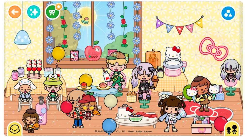 Мебель и предметы для гостиной Тока Бока Hello Kitty & Friends Персонажи веселятся в комнате с подарками Hello Kitty & Friends