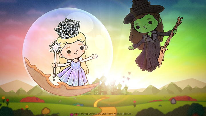 Toca Boca x Wicked: For Good Заставка с новыми персонажами игры Toca Boca Wicked: For Good